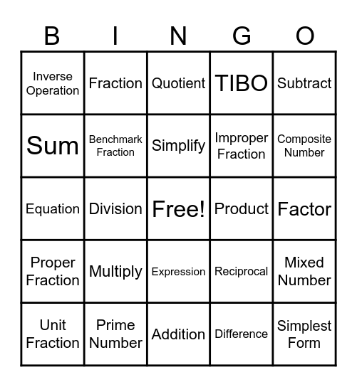 Academic Vocabulary Bingo Card