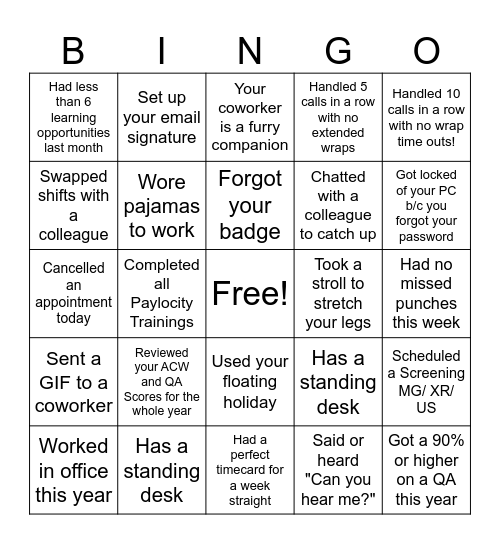 Scheduling End of Year B I N G O! Bingo Card