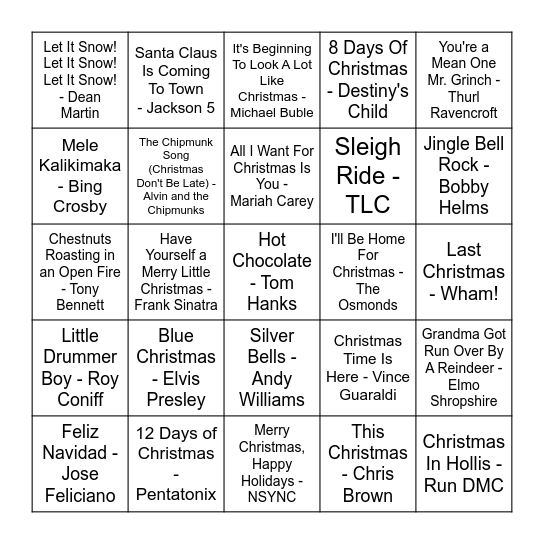 HOLIDAY MUSIC BINGO Card