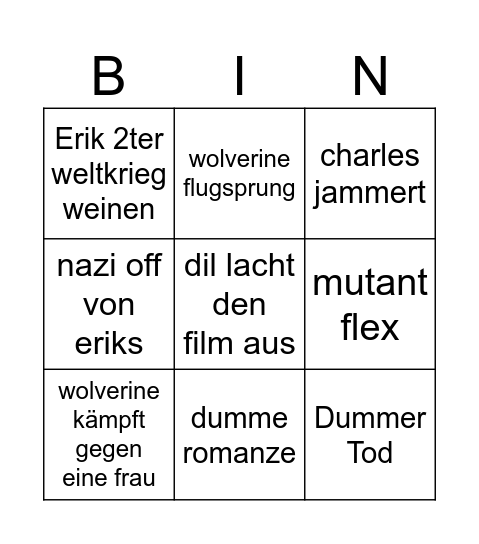 xmen Bingo Card