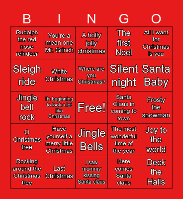 Christmas Songs Bingo Card