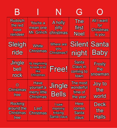 Christmas Songs Bingo Card