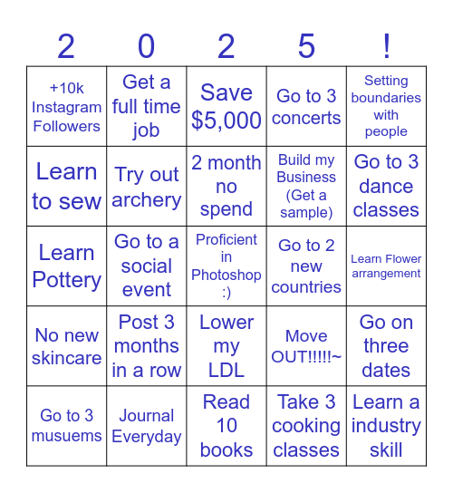 My 2025 Bingo Card