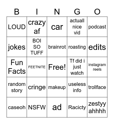 yt shorts bingo Card