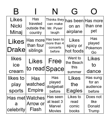 Getting to Know 302 Bingo Card