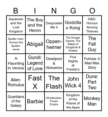 film bingo in class Bingo Card
