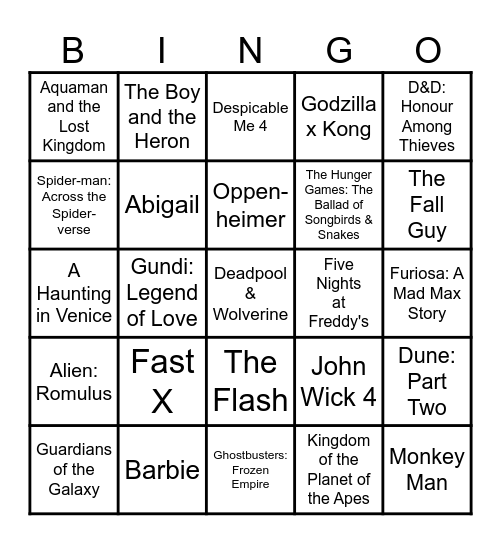 film bingo in class Bingo Card