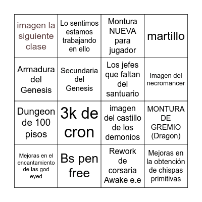 Black Desert Festa Bingo Card