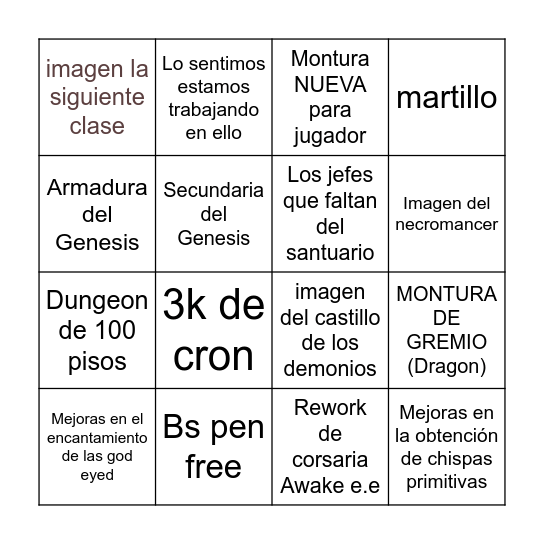 Black Desert Festa Bingo Card