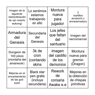 Black Desert Festa Bingo Card