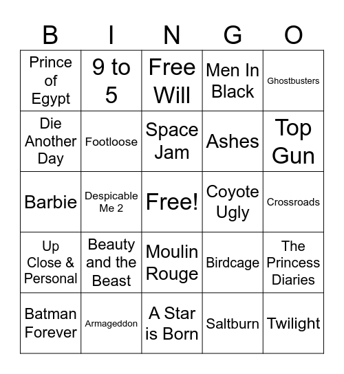 Movie Theme Soundtracks Bingo Card