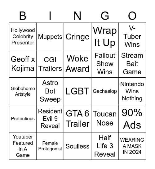 The Goy Awards Bingo Card