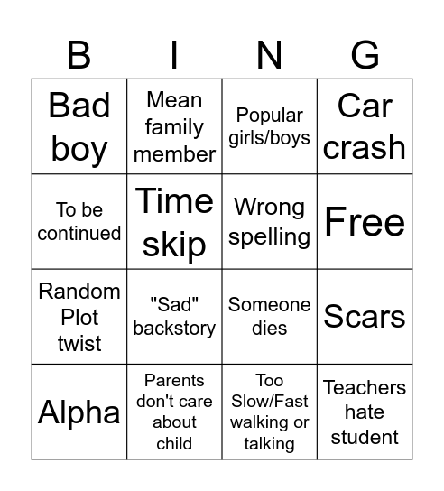 Gacha Life Mini Movie Bingo Card