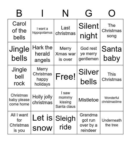 Christmas Music Bingo Card