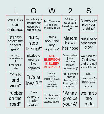 2024 winter concert orchestra bingo Card