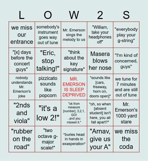 2024 winter concert orchestra bingo Card