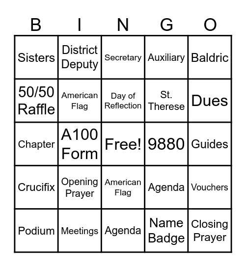 Columbiettes Bingo Card