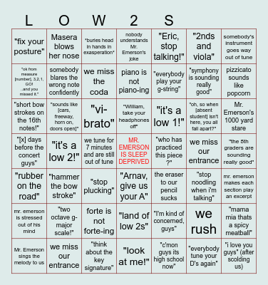 2025 concert orchestra bingo Card