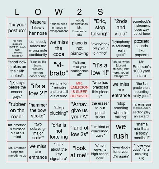 2025 concert orchestra bingo Card