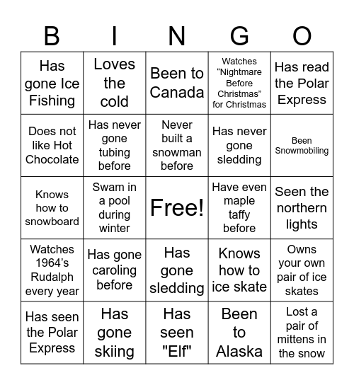 Christmas Bingo Card