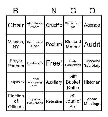 Columbiettes Bingo Card