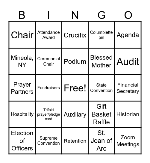 Columbiettes Bingo Card