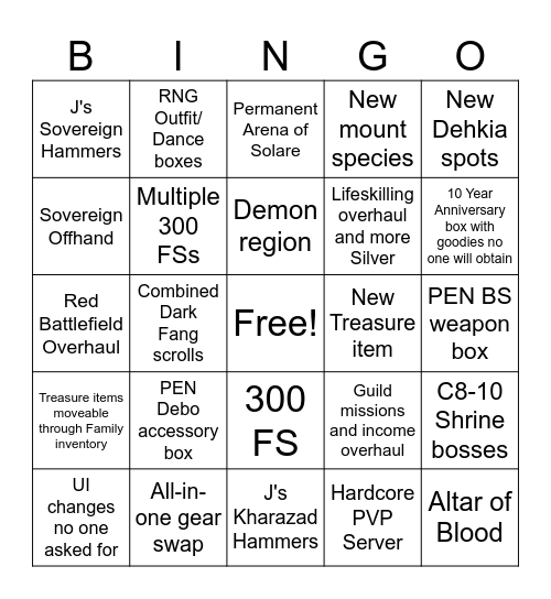 Calpheon Ball 2024 Bingo Card