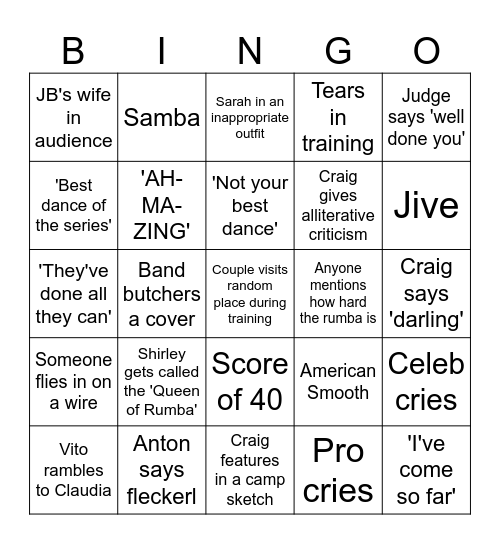 Strictly Bingo 2024 Bingo Card