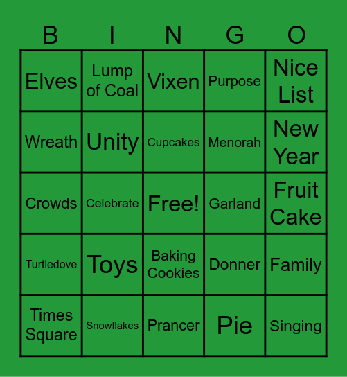 Happy Holidays Bingo Card