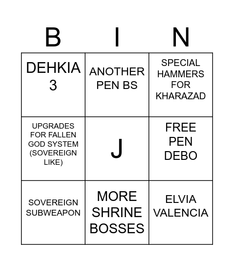 BDO Bingo Card