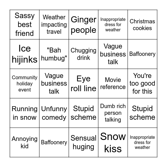 Christmas Romcom Bingo Card