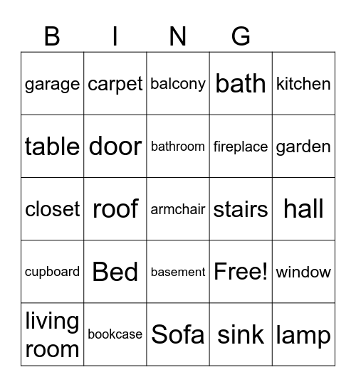 House Vocabulary ESL Bingo Card
