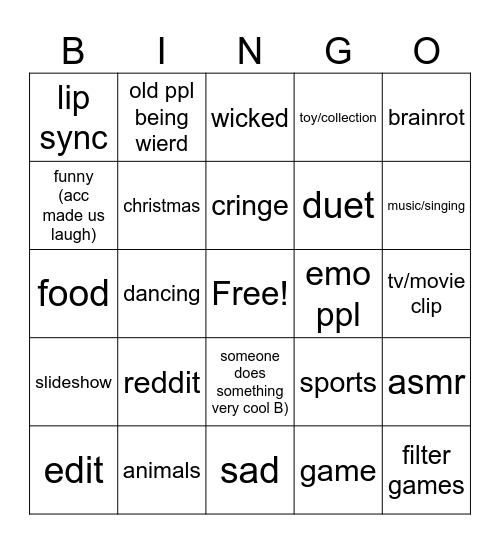 Alfie n Cait xoxo Bingo Card