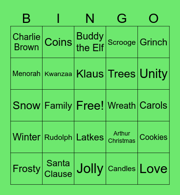 Holiday Fun Bingo Card