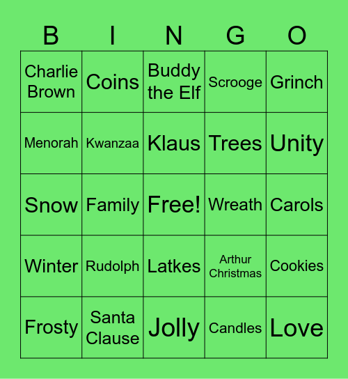 Holiday Fun Bingo Card