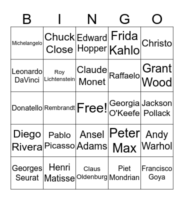 Art Bingo Card