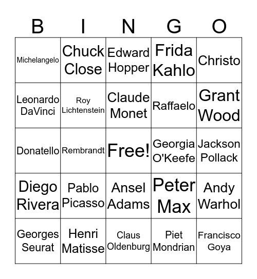 Art Bingo Card