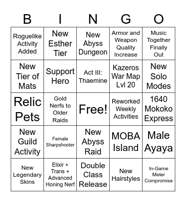 Aynge Winter LOA Bingo Card