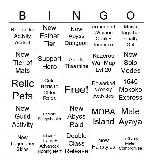 Aynge Winter LOA Bingo Card