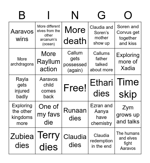 TDP Season 7 Bingo Card