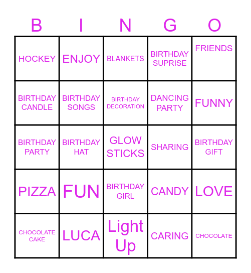 BIRTHDAY APRTY Bingo Card