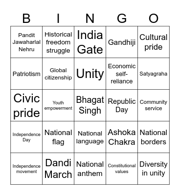 Nationalism Bingo Card