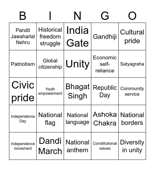 Nationalism Bingo Card