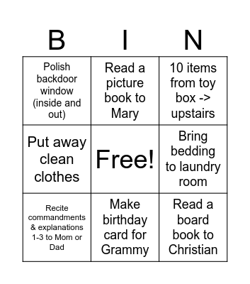 Adam Bingo Card