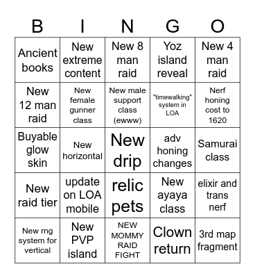 NO EXPECTATION LOAON Bingo Card