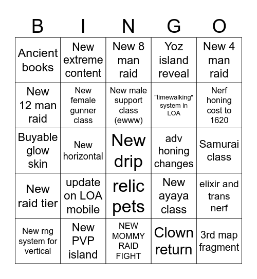 NO EXPECTATION LOAON Bingo Card