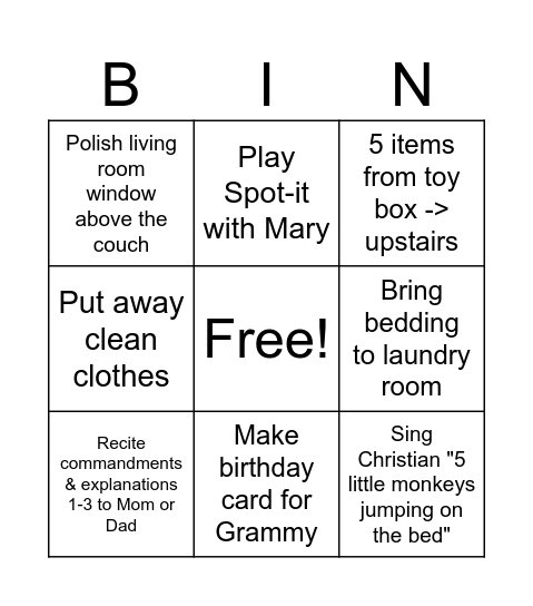Luke Bingo Card
