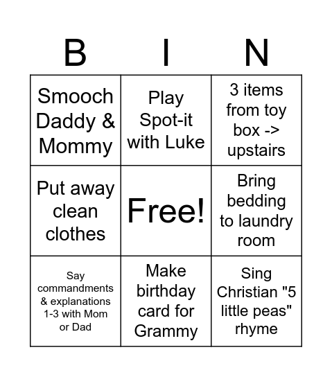 Mary Bingo Card