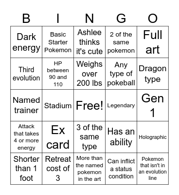 Pokemon Pulls Bingo Card