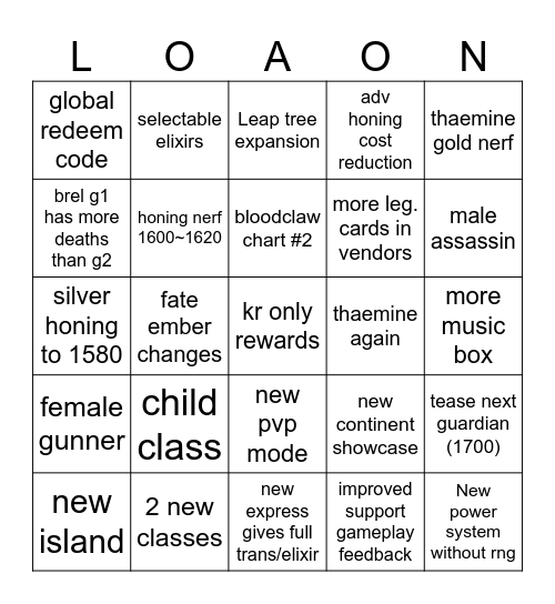 LOAON Bingo Card